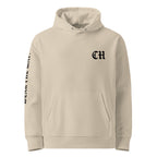 Beige hoodie with 'CH' logo on a white background