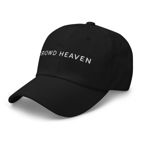 Black dad hat with 'CROWD HEAVEN' text on a white background