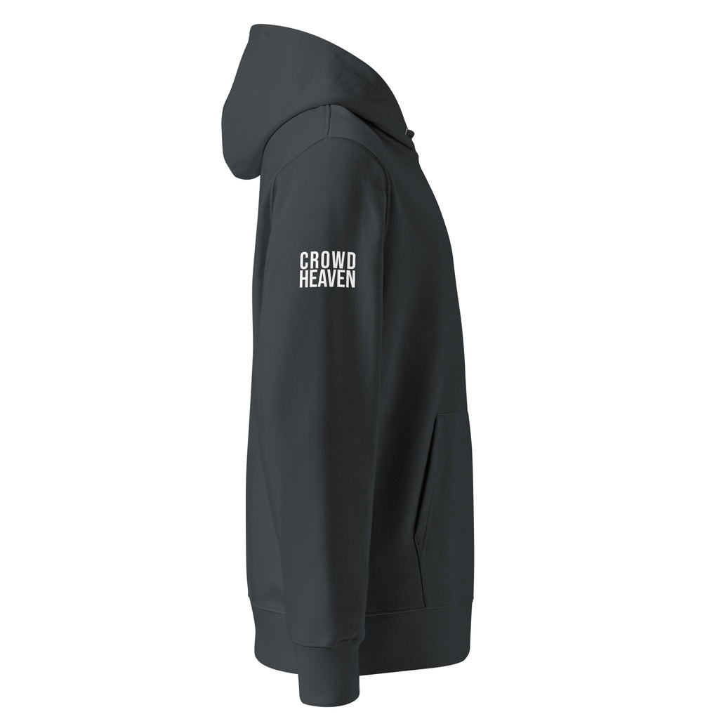 Gray hoodie with 'CROWD HEAVEN' text on a white background