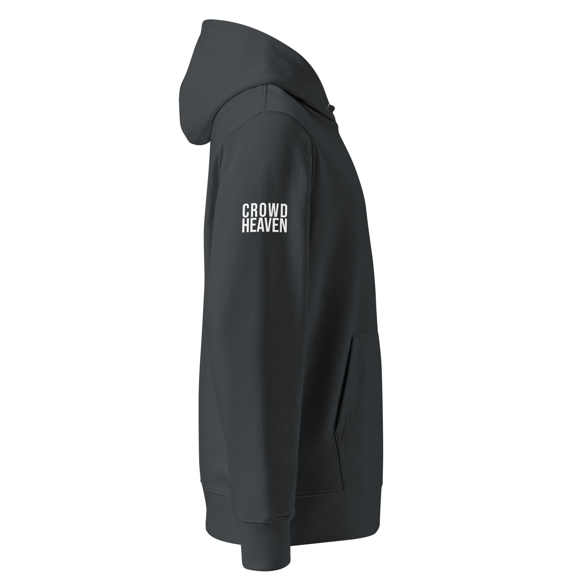 Gray hoodie with 'CROWD HEAVEN' text on a white background