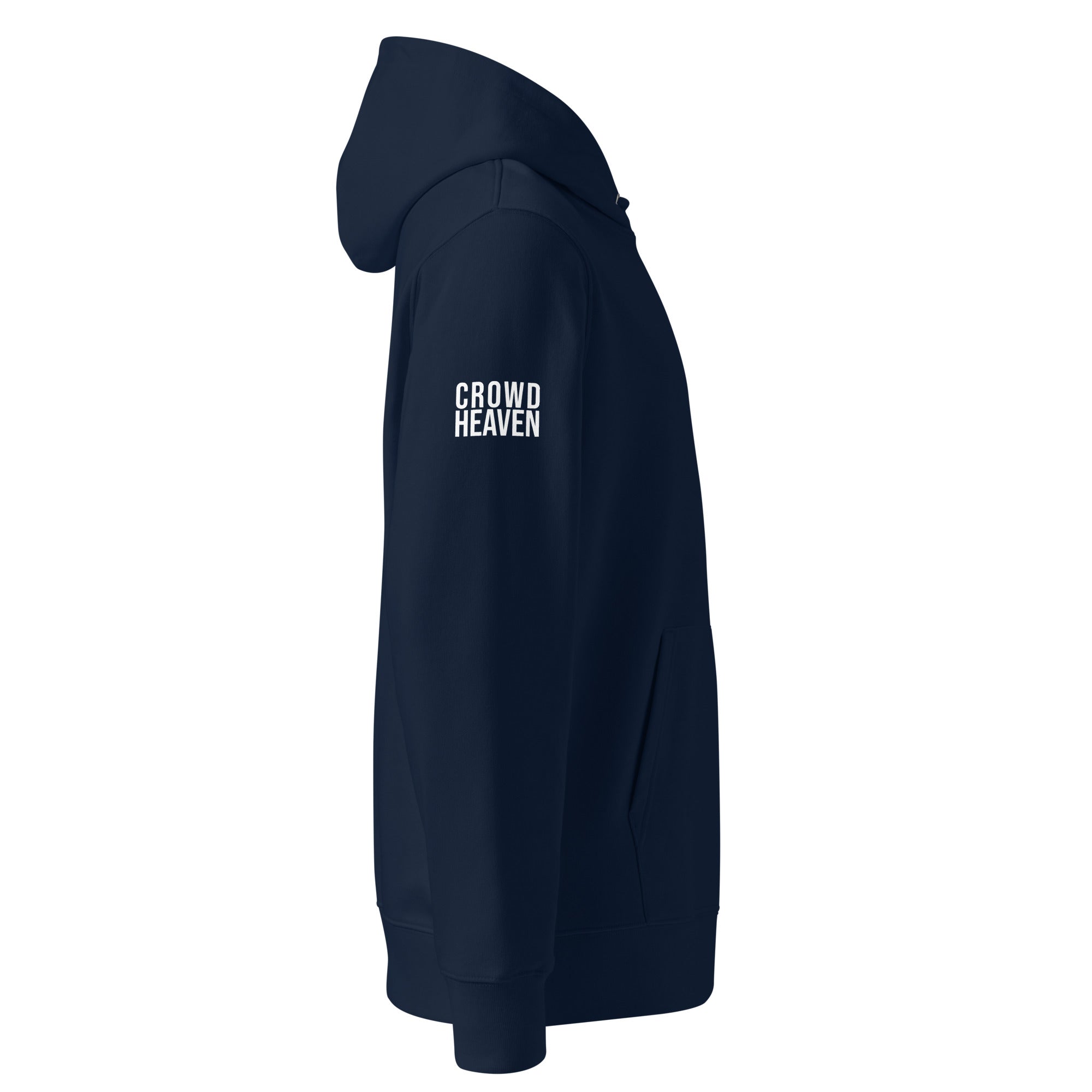 Navy Blue hoodie with 'Crowd Heaven' text on a white background
