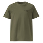 Green t-shirt with text on a white background