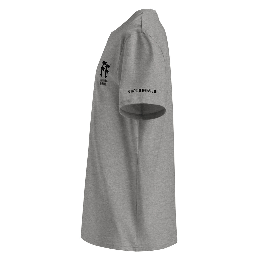 Gray t-shirt with brand logo on a white background