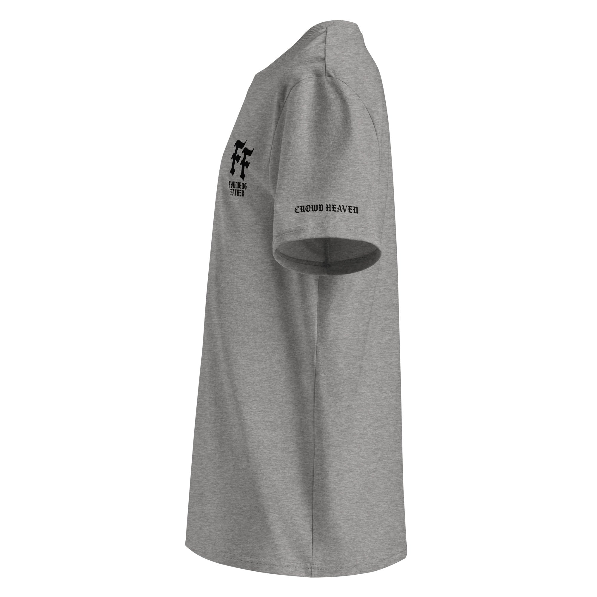 Gray t-shirt with brand logo on a white background