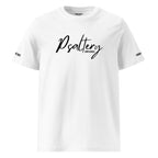 White t-shirt with 'Psaltery Unplugged' text on a white background