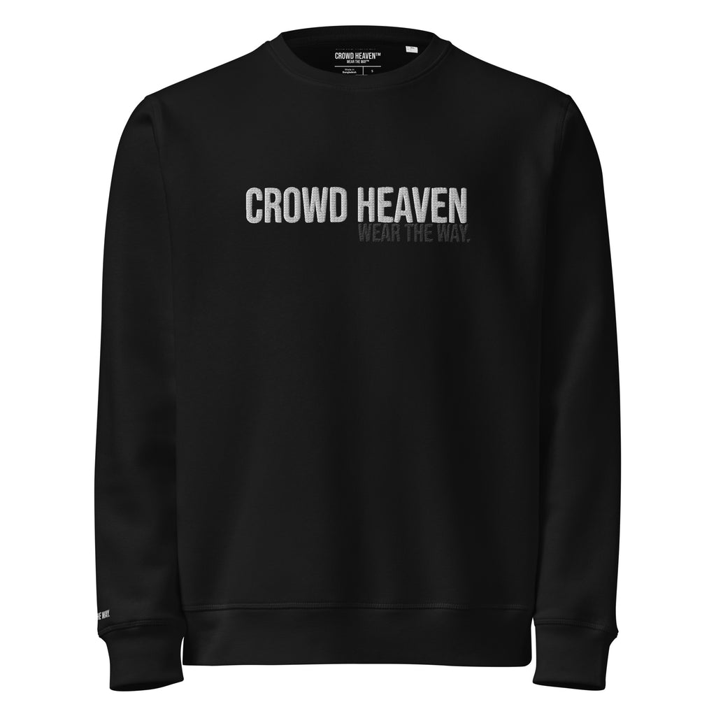 Black sweatshirt with 'CROWD HEAVEN' text on a white background