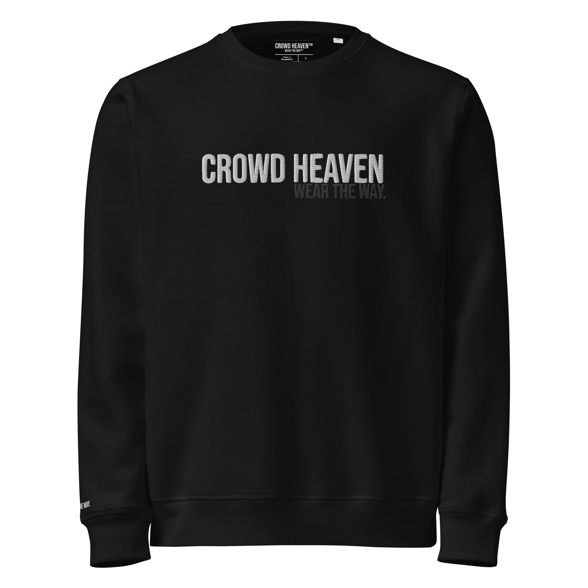 Black sweatshirt with 'CROWD HEAVEN' text on a white background