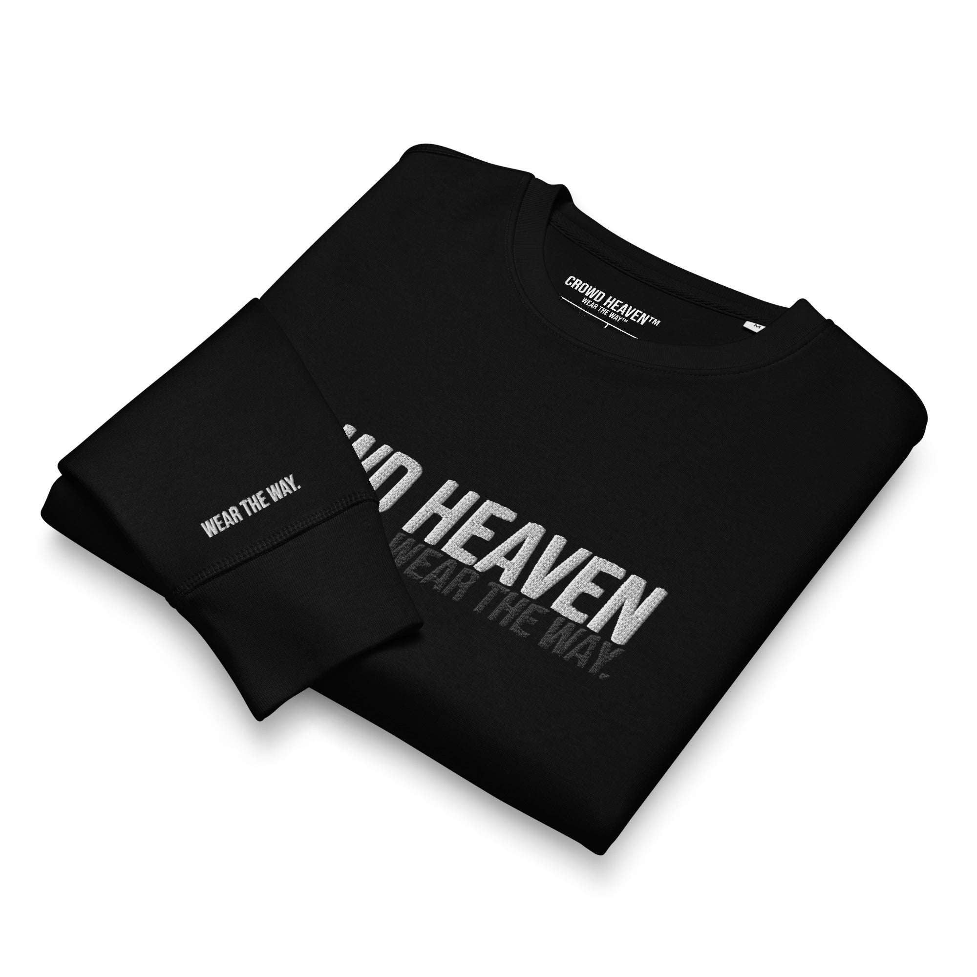 Black sweatshirt with 'Wear the Way' text on a white background