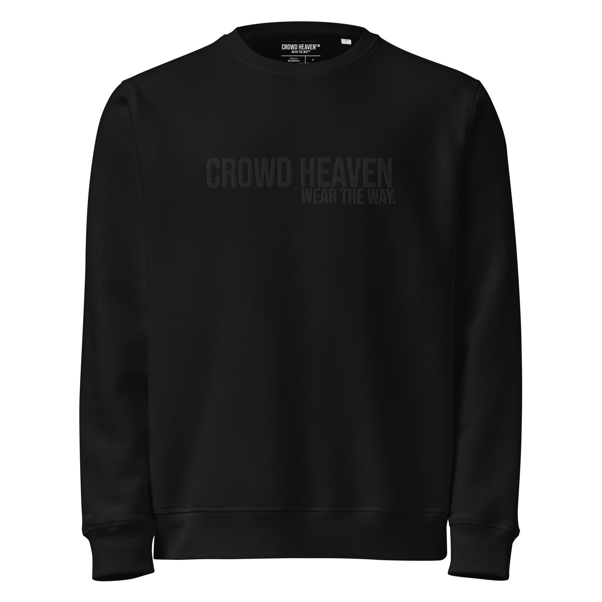 Black sweatshirt with 'CROWD HEAVEN' text on a white background