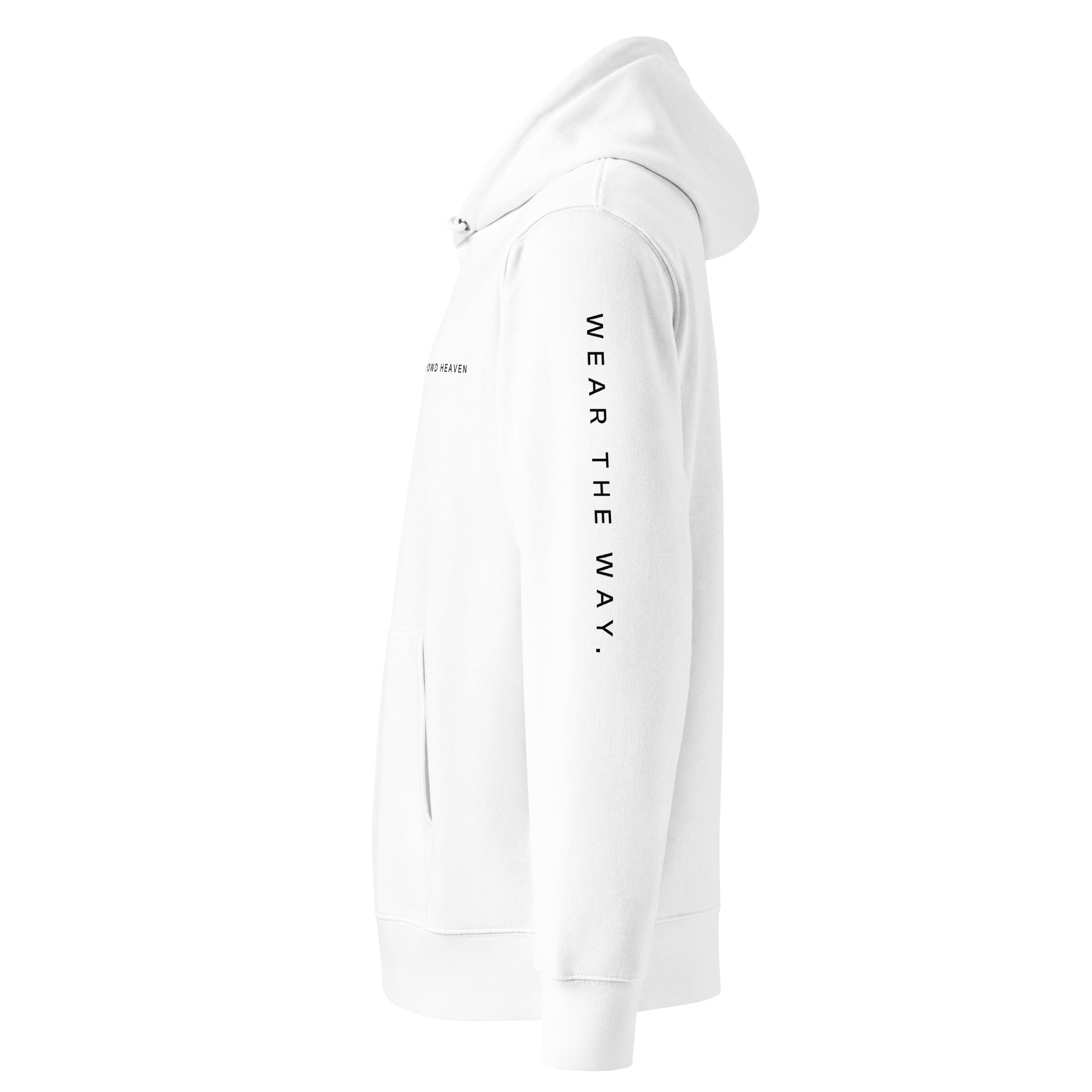 White hoodie with text on a white background
